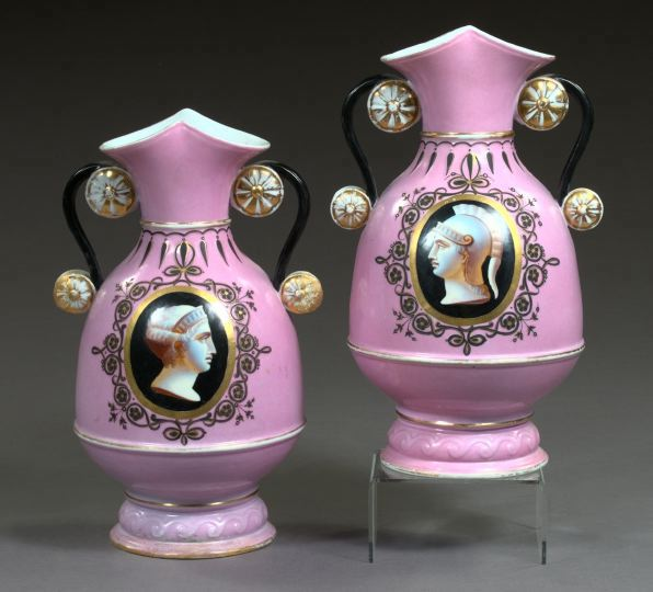 Pair of Franco Bohemian Two Handed Porcelain Garniture Vases third