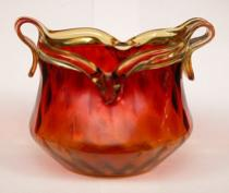 New England Amberina Rose Bowl Diamond quilted with applied amber