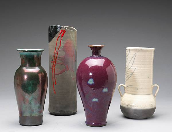 Four studio pottery vases The first three by Evans Designs