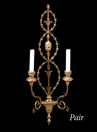 Pair of Edwardian Carved Giltwood Plaster and Gilded Wrought Iron