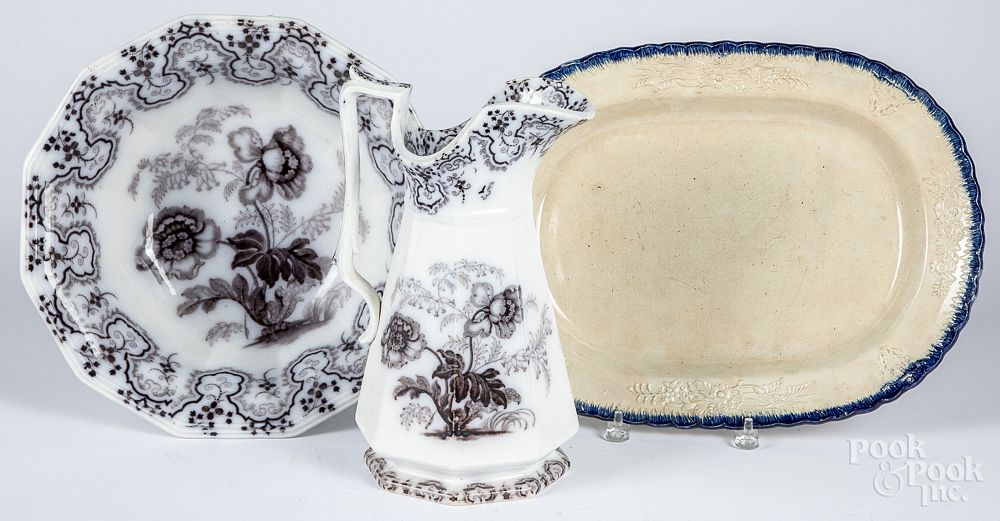 Pearlware blue feather edge platter etc Pearlware blue feather edge
