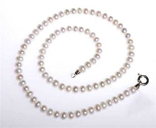 PEARL SAUTOIR WITH BRACELET Silver clasp Long chain of ovoid