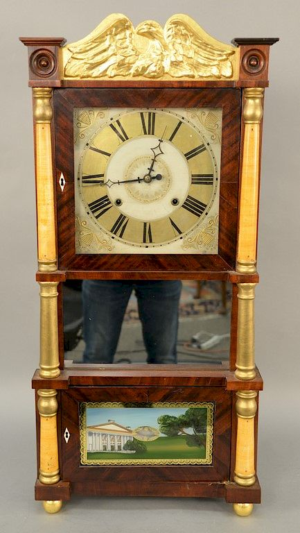 C L C Ives Federal mahogany triple decker shelf clock