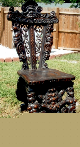 LATE 19TH C ORNATELY CARVED SIDE CHAIR Every surface except