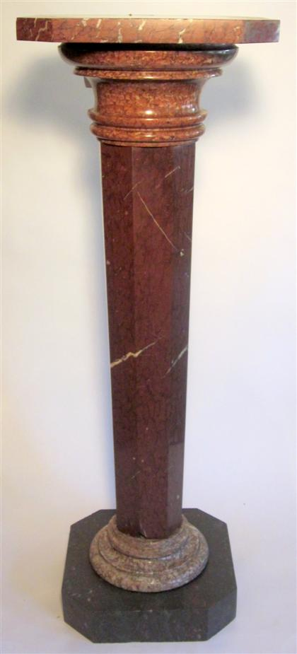Large French rouge marble pedestal The chamfered square top over