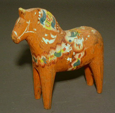 Swedish carved horse with paint decoration 8 h x8 l