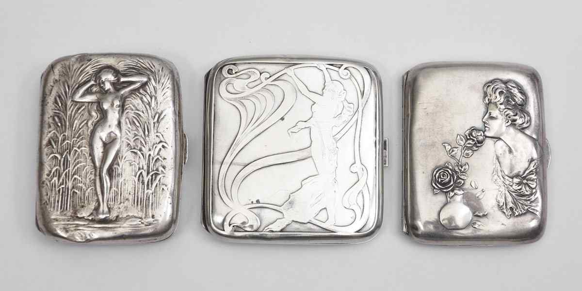 3 ART NOUVEAU STERLING CIGARETTE CASES 3 pieces to include