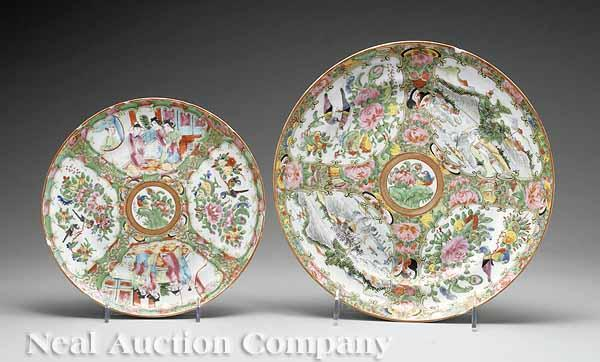 Two Chinese Export Porcelain Rose Medallion Plates 19th c the