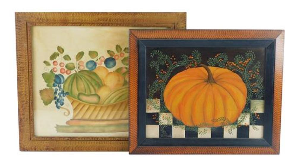 FOLK ART Reproduction theorem fruit basket and a signed D