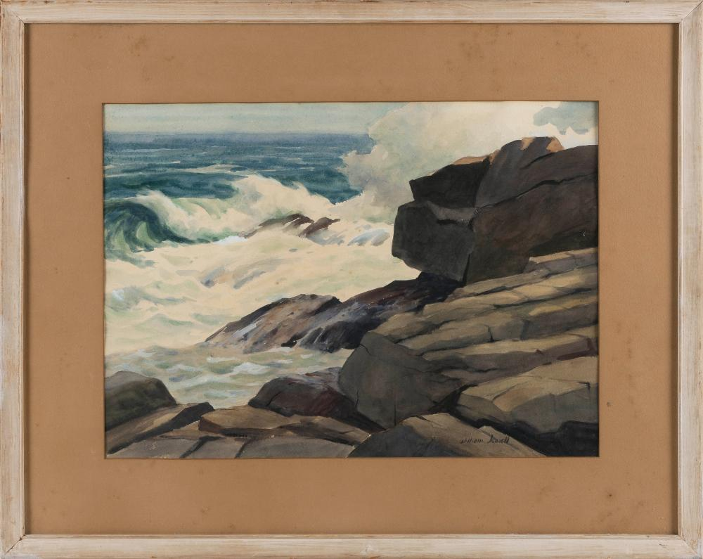 WILLIAM MACINTYRE JEWELL MASSACHUSETTS 1904 1990 CRASHING WAVES WATERCOLOR ON