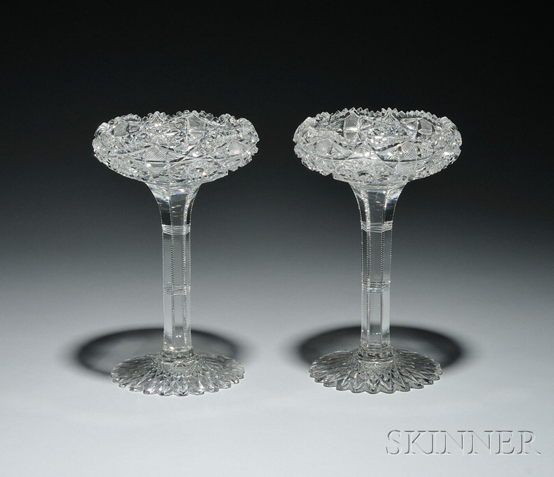 Pair of Colorless Cut Glass Compotes ht 9 1 4