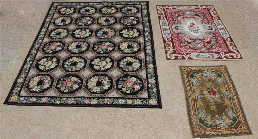 TWO MODERN CHINESE CLASSICAL DESIGN NEEDLEPOINT WOOL RUGS TOGETHER WITH