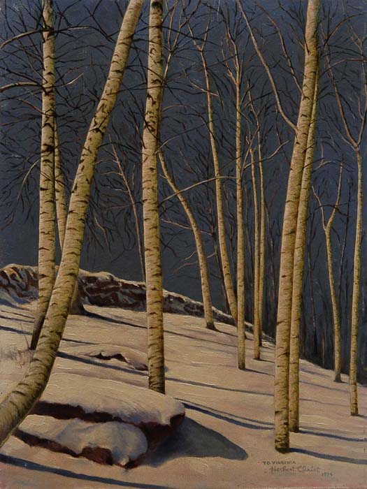 HERBERT CHRIST American 20th Century BIRCHES IN SNOW Oil on