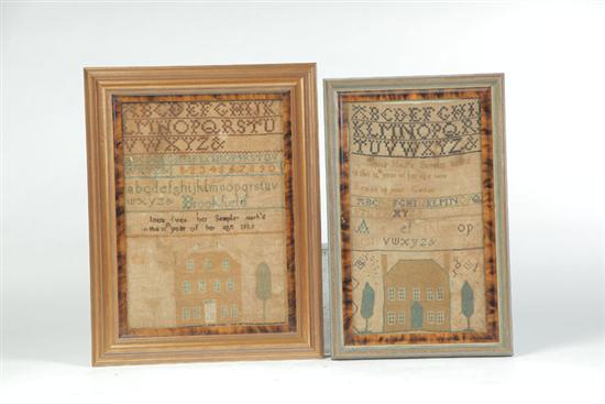 TWO SAMPLERS Pennsylvania silk on linen Both with the same