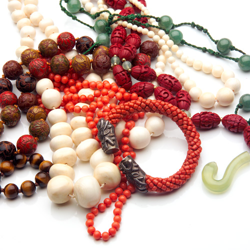 ORIENTAL Bead jewelry three antique ivory strands one spherical 7