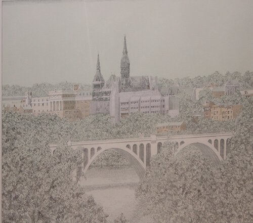 Two Cityscapes lithograph printed in colors on Paper 20th Century
