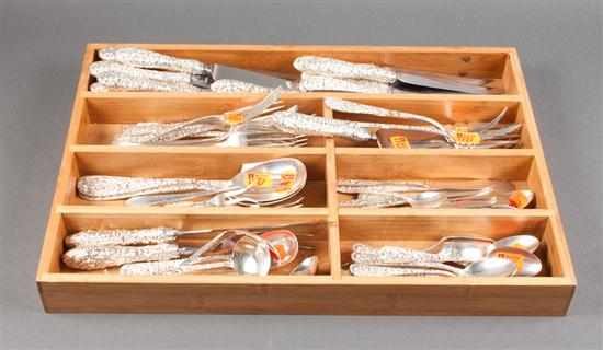 American sterling silver 66 piece partial flatware and serving set