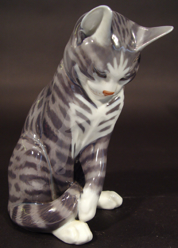 Royal Cophenhagen china tabby cat with hand painted decoration printed
