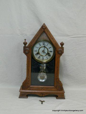Antique Victorian Eastlake Mantle Clock Mahogany steeple style frame with