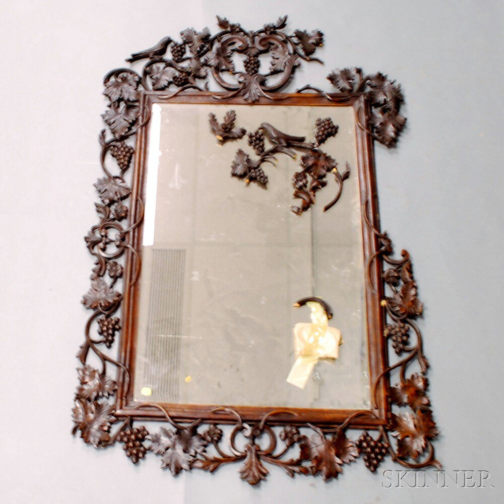 Rococo style Carved Walnut Mirror the frame with carved applied