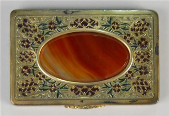 AUSTRIAN SILVER GILT PLIQUE A JOUR HARDSTONE AND ENAMELLED SNUFF