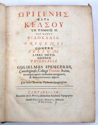 Origen Spencer William trans Contra Celsum Canterbury J Field 1658