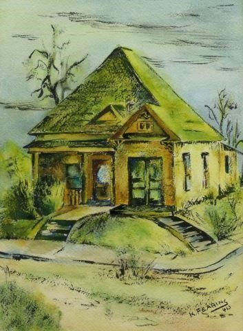 Framed watercolor painting on paper House signed lower right K