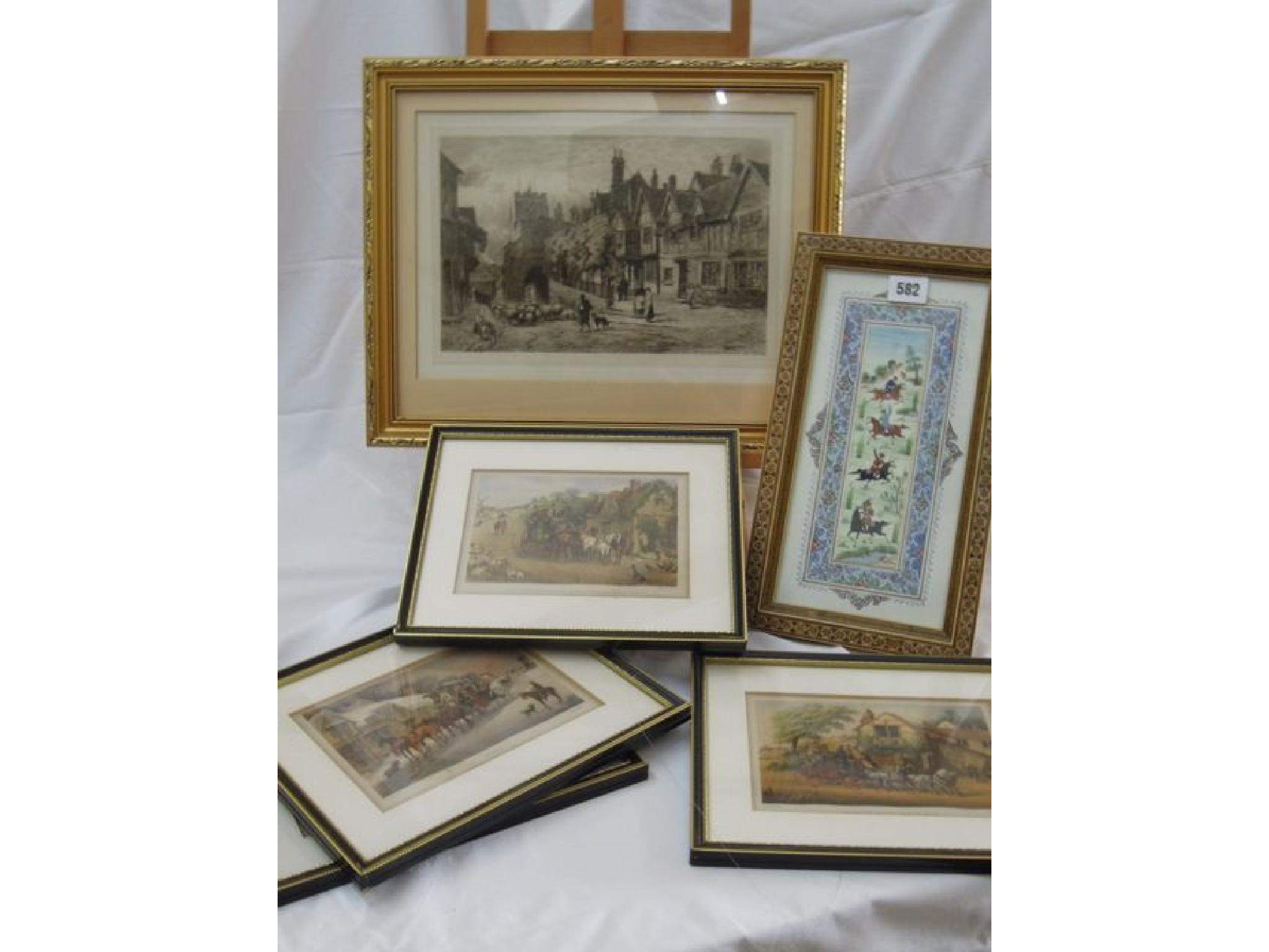 A Moghul type miniature painting of equestrian figures 30 x