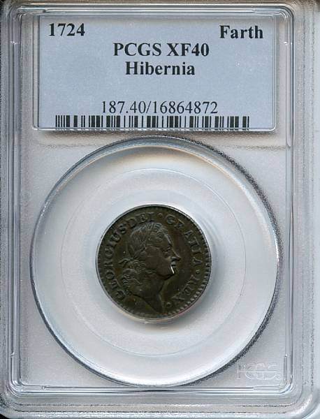1724 Hibernia Farthing XF40 PCGS Breen 175 1724 dated Hibernia