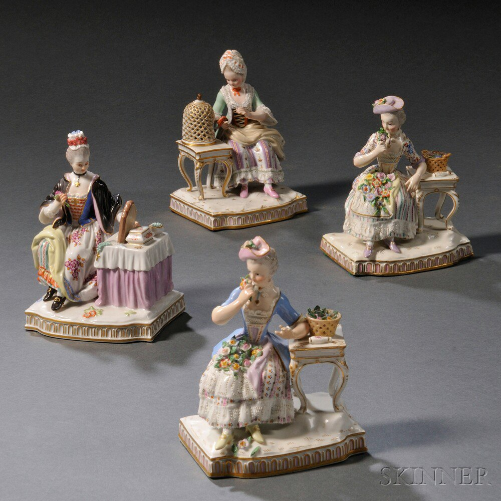 Four Meissen Porcelain Figures of Seated Ladies Germany late 19th