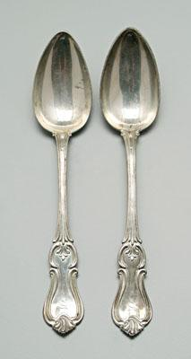 Ten coin silver spoons shaped scroll handles with acanthus leaves