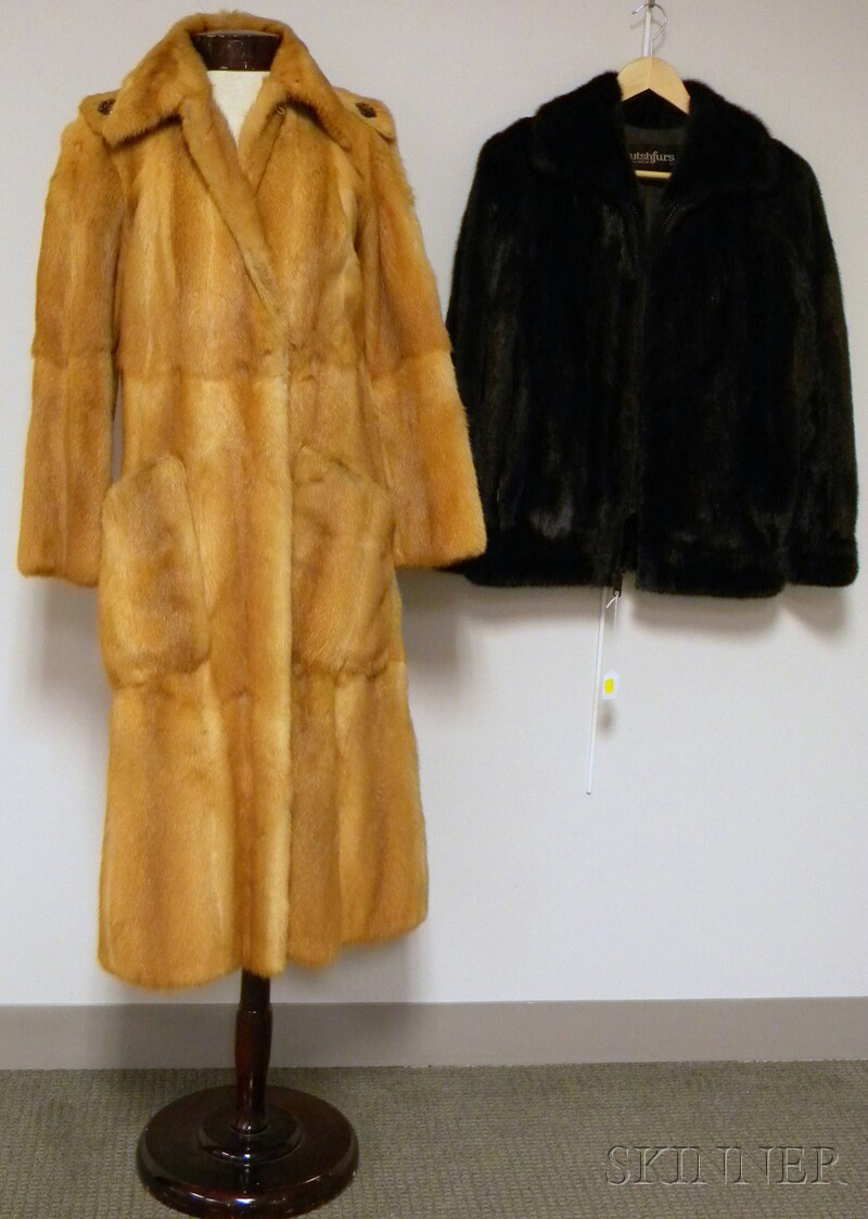 Two Diutshfurs Fur Coats Boston a light brown long coat