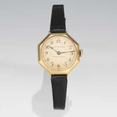 A Ladies Tiffany Co Wrist Watch 18k yellow gold hexagonal