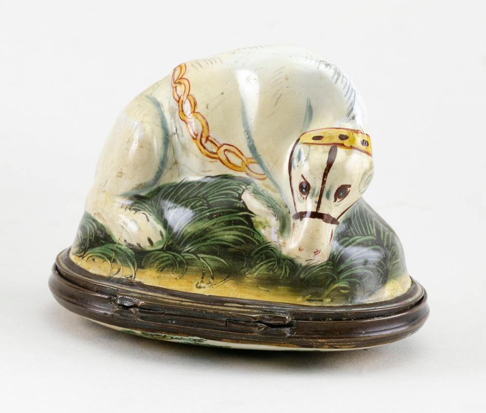 ENGLISH ENAMEL HORSE BONBONNIERE CIRCA 1770 LENGTH 2 5 ENGLISH