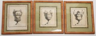 Gilles French grauvure engravings of Neoclassical urns Cauvet signatures lower