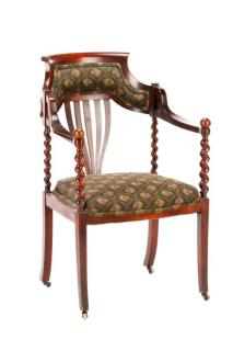 English Stained Upholstered Barley Twist Chair English 20th century A