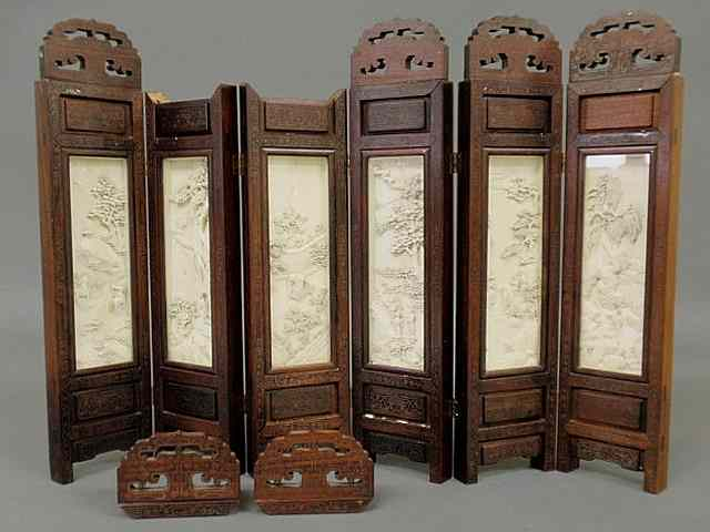 Chinese miniature folding screen inlaid rosewood each of the six