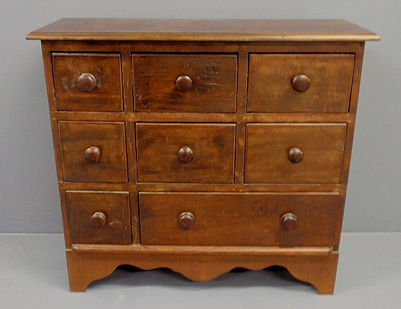 Pine eight drawer chest late 19th c with a scalloped