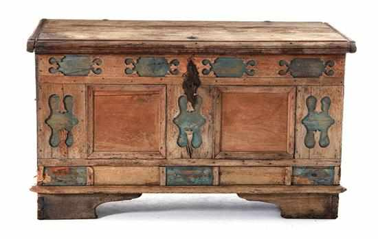 Oak painted blanket chest 17th 18th century rectangular hinged top