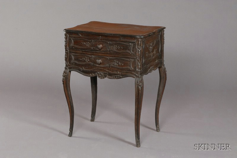 Louis XV Style Carved Oak Two Drawer Side Table 20th