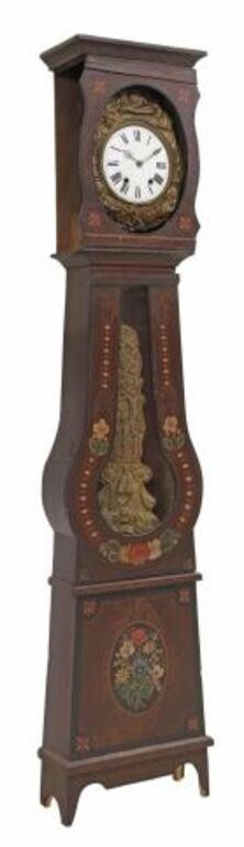French Morbier longcase clock 19th c repousse gilt metal dial