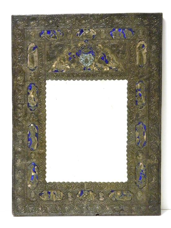 Possibly Persian or Indian wall mirror central scene of flowers