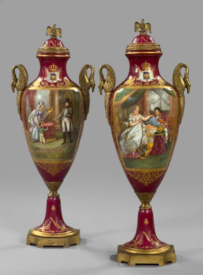 Tall Pair of Sevres Style Porcelain Garniture Vases fourth quarter