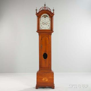 New England Cherry Tall Clock Connecticut 19th century fret top