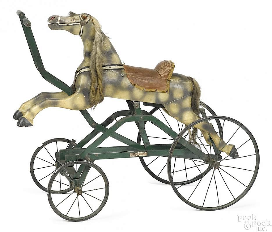 Hand powered painted wood Bucking Broncho horse Hand powered painted