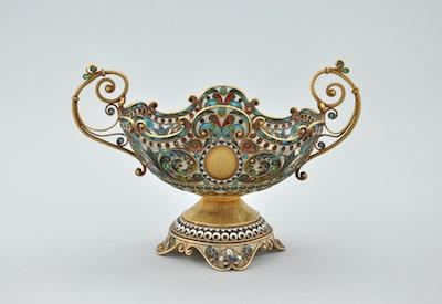 A Russian Plique A Jour Double Handle Footed Bowl Marked
