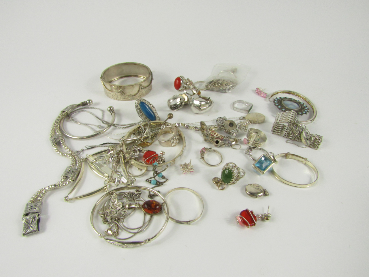 Modern silver costume jewellery including bangles rings and bracelets etc