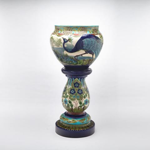 Burmantofts Faience Large Jardiniere and Stand c 1900 incised and