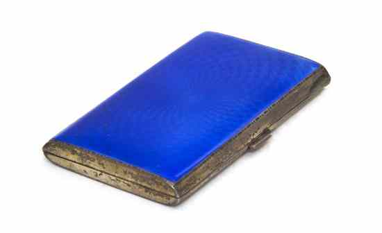 An American Sterling Silver and Guilloche Enameled Compact of rectangular