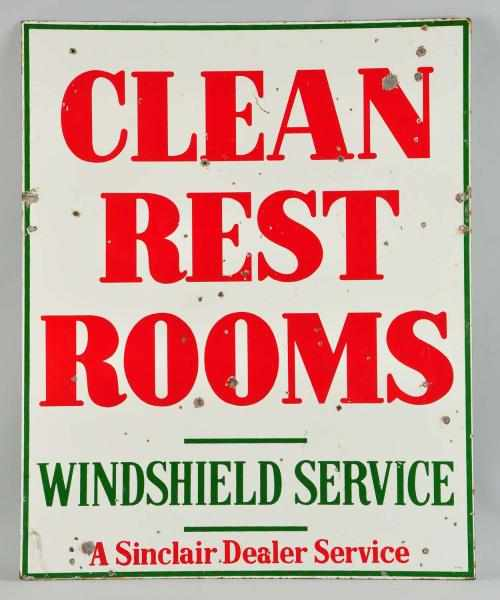 Porcelain Restrooms Sign Description Large porcelain sign reads Clean Restrooms